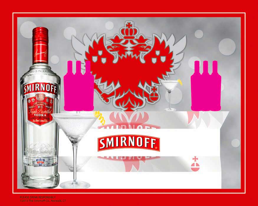 Mock-up for a Smirnoff three dimensional window display.